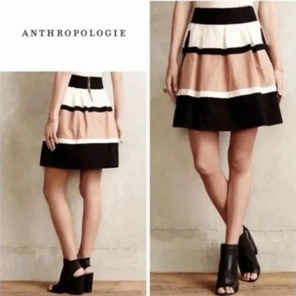 Anthropologie HD In Paris Pleaded Black and Tan Skirt Large